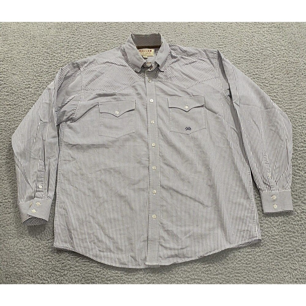 Miller Ranch Shirt Mens Large Blue Check Western Button Front Long Sleeve Cotton